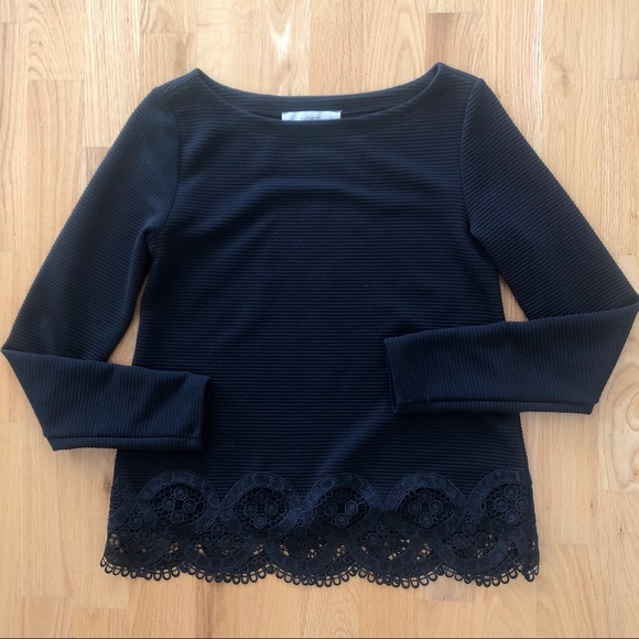 LOFT Lace Trim Boatneck Tee - Picture 2 of 3